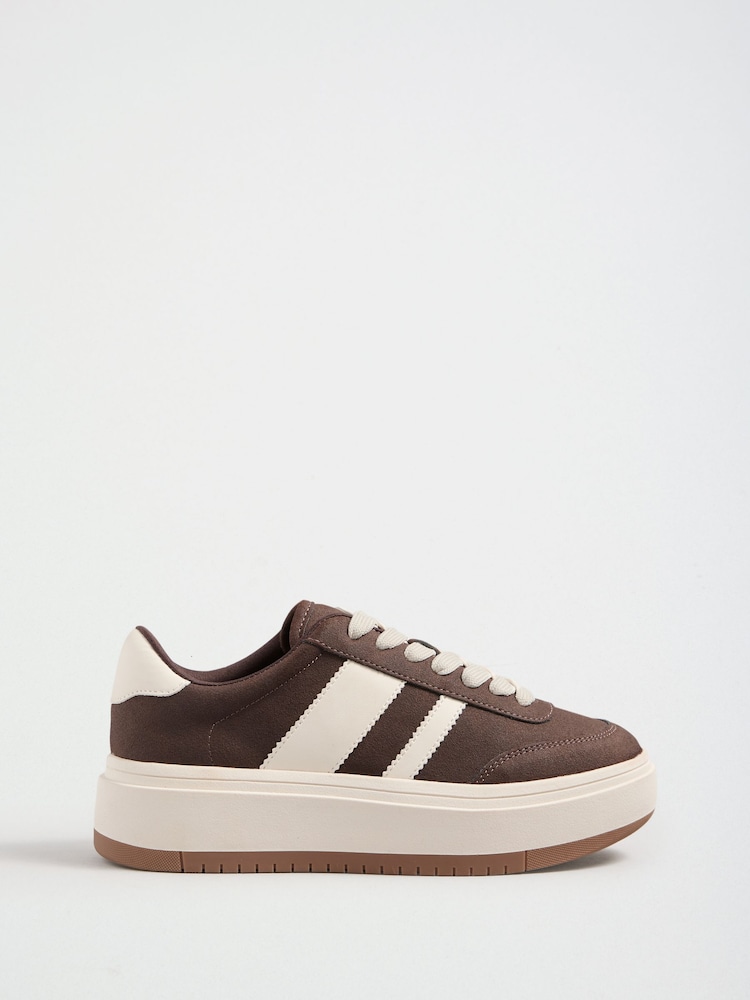 Friends Like These Chocolate Brown Faux Suede Lace Up Chunky Skater Trainers - Image 4 of 4 Friends Like These Chocolate Brown Faux Suede Lace Up Chunky Skater Trainers - Image 4 of 4