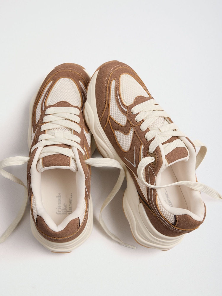 Friends Like These Mocha Brown Faux Suede Chunky Lace Up Active Trainers - Image 1 of 4