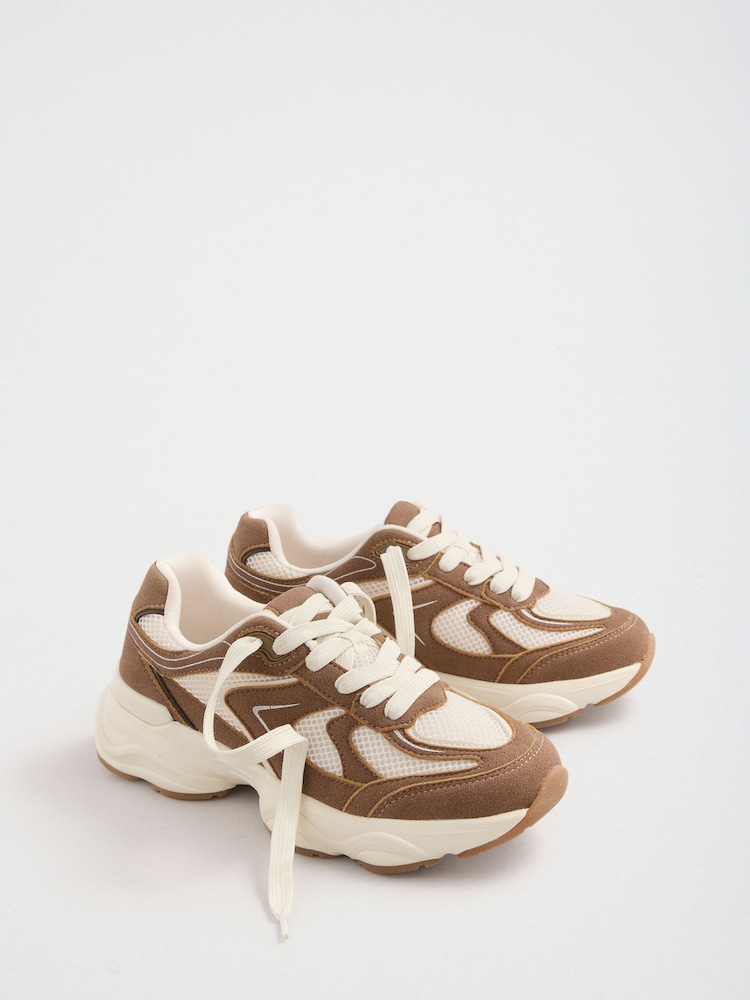 Friends Like These Mocha Brown Faux Suede Chunky Lace Up Active Trainers - Image 2 of 4