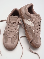 Friends Like These Mocha Brown Wide Fit Lace Up Slim Gum Sporty Trainers - Image 1 of 3