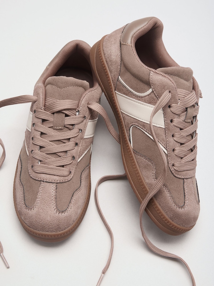 Friends Like These Mocha Brown Wide Fit Lace Up Slim Gum Sporty Trainers - Image 1 of 3 Friends Like These Mocha Brown Wide Fit Lace Up Slim Gum Sporty Trainers - Image 1 of 3