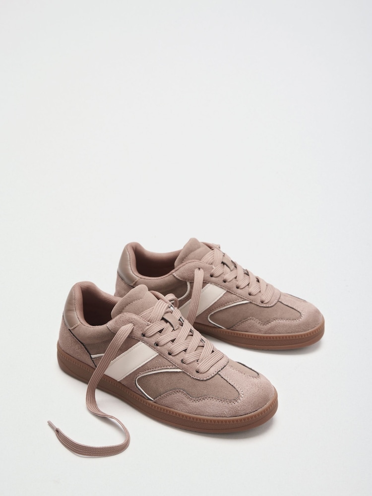 Friends Like These Mocha Brown Wide Fit Lace Up Slim Gum Sporty Trainers - Image 2 of 3 Friends Like These Mocha Brown Wide Fit Lace Up Slim Gum Sporty Trainers - Image 2 of 3
