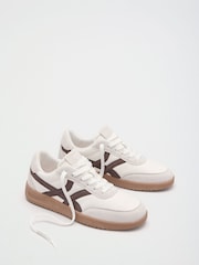 Friends Like These White/Brown Faux Suede Cross Over Panel Lace Up Gumsole Sports Trainers - Image 2 of 4