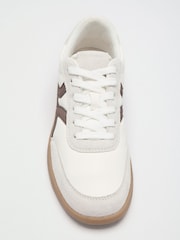 Friends Like These White/Brown Faux Suede Cross Over Panel Lace Up Gumsole Sports Trainers - Image 3 of 4