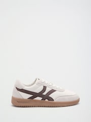 Friends Like These White/Brown Faux Suede Cross Over Panel Lace Up Gumsole Sports Trainers - Image 4 of 4