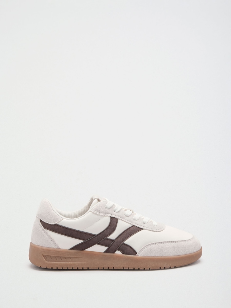 Friends Like These White/Brown Faux Suede Cross Over Panel Lace Up Gumsole Sports Trainers - Image 4 of 4 Friends Like These White/Brown Faux Suede Cross Over Panel Lace Up Gumsole Sports Trainers - Image 4 of 4