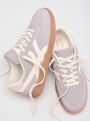 Friends Like These Grey/Ecru Faux Suede Cross Over Panel Lace Up Gumsole Sports Trainers - Image 1 of 4