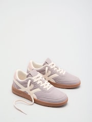 Friends Like These Grey/Ecru Faux Suede Cross Over Panel Lace Up Gumsole Sports Trainers - Image 2 of 4