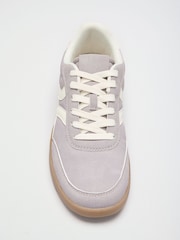 Friends Like These Grey/Ecru Faux Suede Cross Over Panel Lace Up Gumsole Sports Trainers - Image 3 of 4
