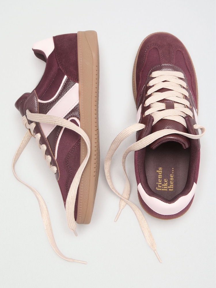 Friends Like These Burgundy Red Wide Fit Lace Up Slim Gum Sporty Trainers - Image 1 of 4 Friends Like These Burgundy Red Wide Fit Lace Up Slim Gum Sporty Trainers - Image 1 of 4