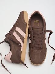 Friends Like These Chocolate Brown Standard Fit Lace-Up Retro Gumsole Sports Trainers - Image 1 of 4