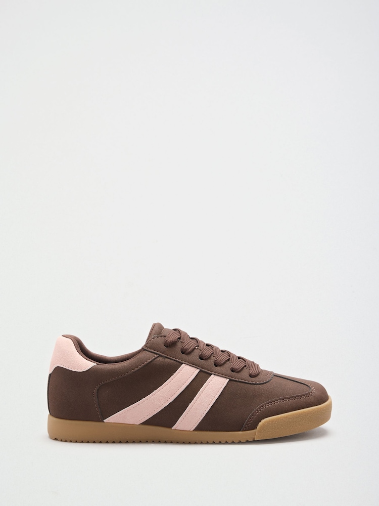 Friends Like These Chocolate Brown Standard Fit Lace-Up Retro Gumsole Sports Trainers - Image 4 of 4 Friends Like These Chocolate Brown Standard Fit Lace-Up Retro Gumsole Sports Trainers - Image 4 of 4