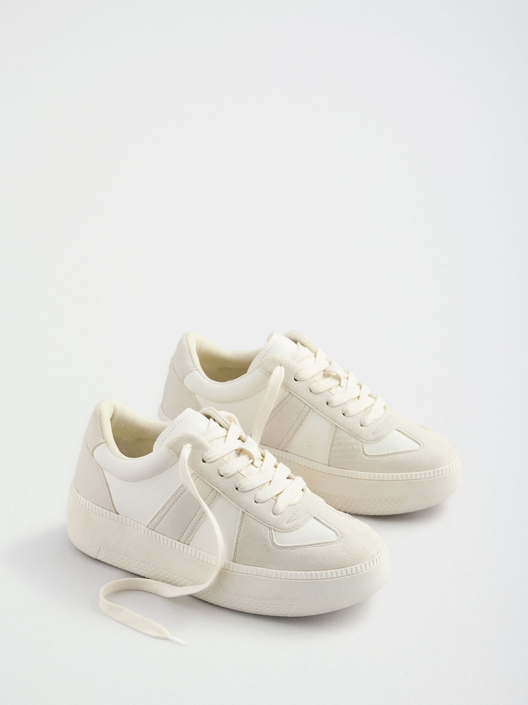 Friends Like These White Faux Suede Leather Mix Lace Up Chunky Trainers - Image 2 of 4