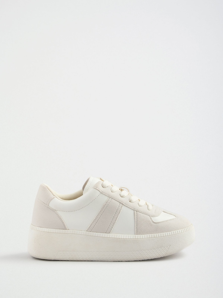 Friends Like These White Faux Suede Leather Mix Lace Up Chunky Trainers - Image 4 of 4