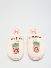Cream - Friends Like These Borg Cosy Matcha Mule Slippers - 4এর মধ্যে 1 ছবি