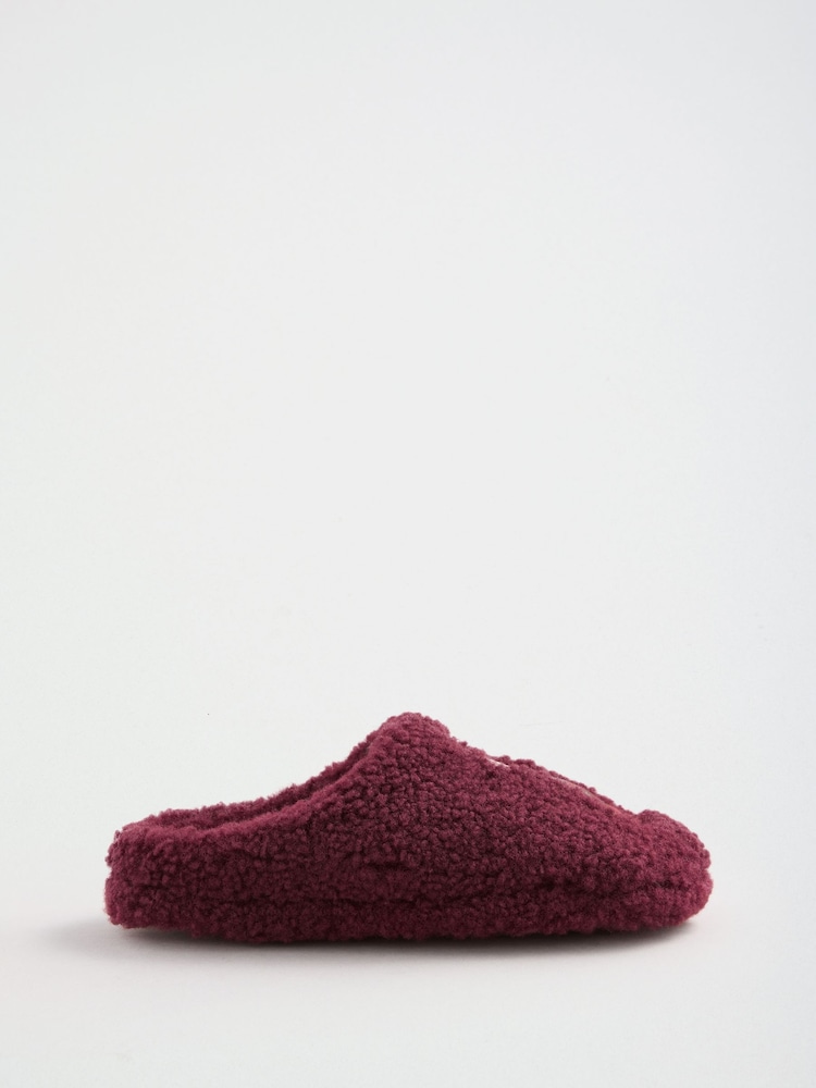 Friends Like These Burgundy Red Dog Motif Borg Cosy Mule Slippers - Image 2 of 4 Friends Like These Burgundy Red Dog Motif Borg Cosy Mule Slippers - Image 2 of 4