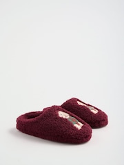Friends Like These Burgundy Red Dog Motif Borg Cosy Mule Slippers - Image 3 of 4