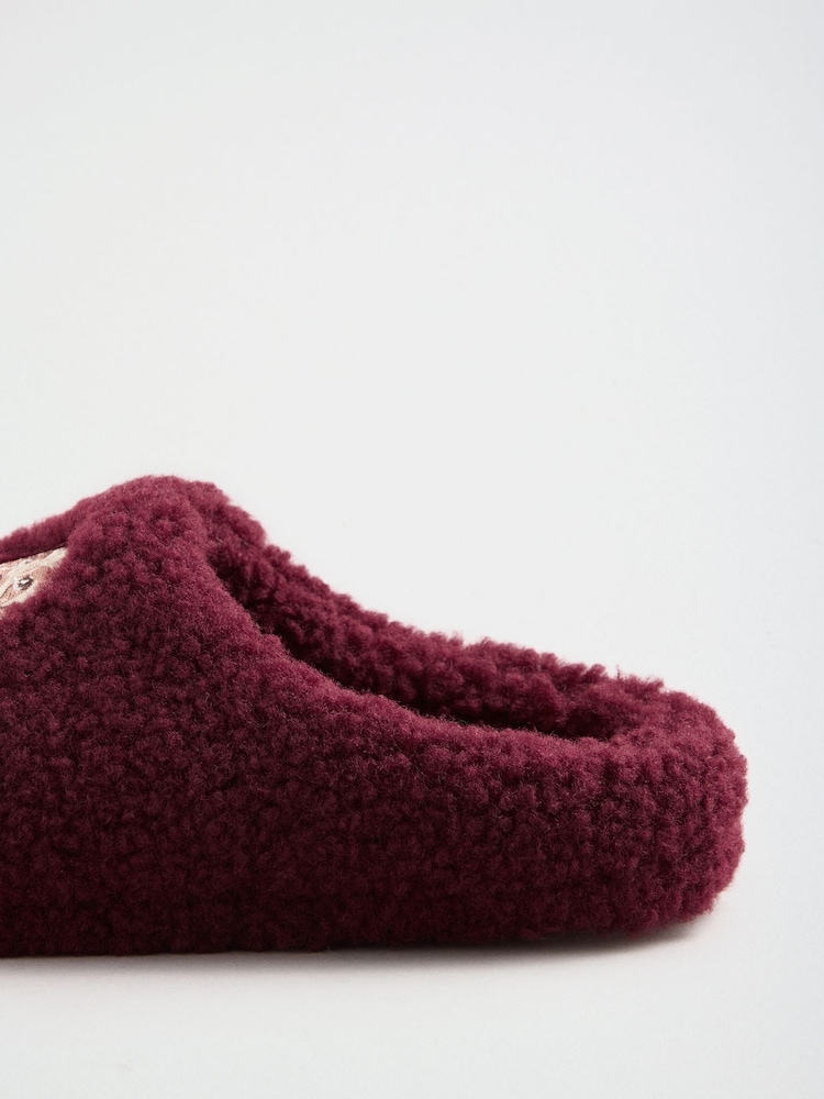 Friends Like These Burgundy Red Dog Motif Borg Cosy Mule Slippers - Image 4 of 4 Friends Like These Burgundy Red Dog Motif Borg Cosy Mule Slippers - Image 4 of 4