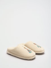 Friends Like These Cream Christmas Dog Motif Borg Cosy Mule Slippers - Image 3 of 4