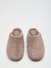 Friends Like These Taupe Faux Fur Tape Detail Mule Slippers - Image 2 of 5