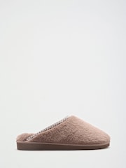 Friends Like These Taupe Faux Fur Tape Detail Mule Slippers - Image 3 of 5