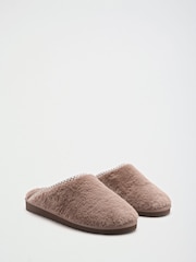 Friends Like These Taupe Faux Fur Tape Detail Mule Slippers - Image 4 of 5