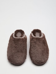 Friends Like These Chocolate Brown Faux Fur Tape Detail Mule Slippers - Image 2 of 5