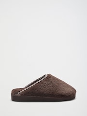 Friends Like These Chocolate Brown Faux Fur Tape Detail Mule Slippers - Image 3 of 5