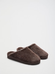 Friends Like These Chocolate Brown Faux Fur Tape Detail Mule Slippers - Image 4 of 5