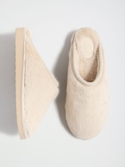 Friends Like These Cream Faux Fur Tape Detail Mule Slippers - Image 1 of 5