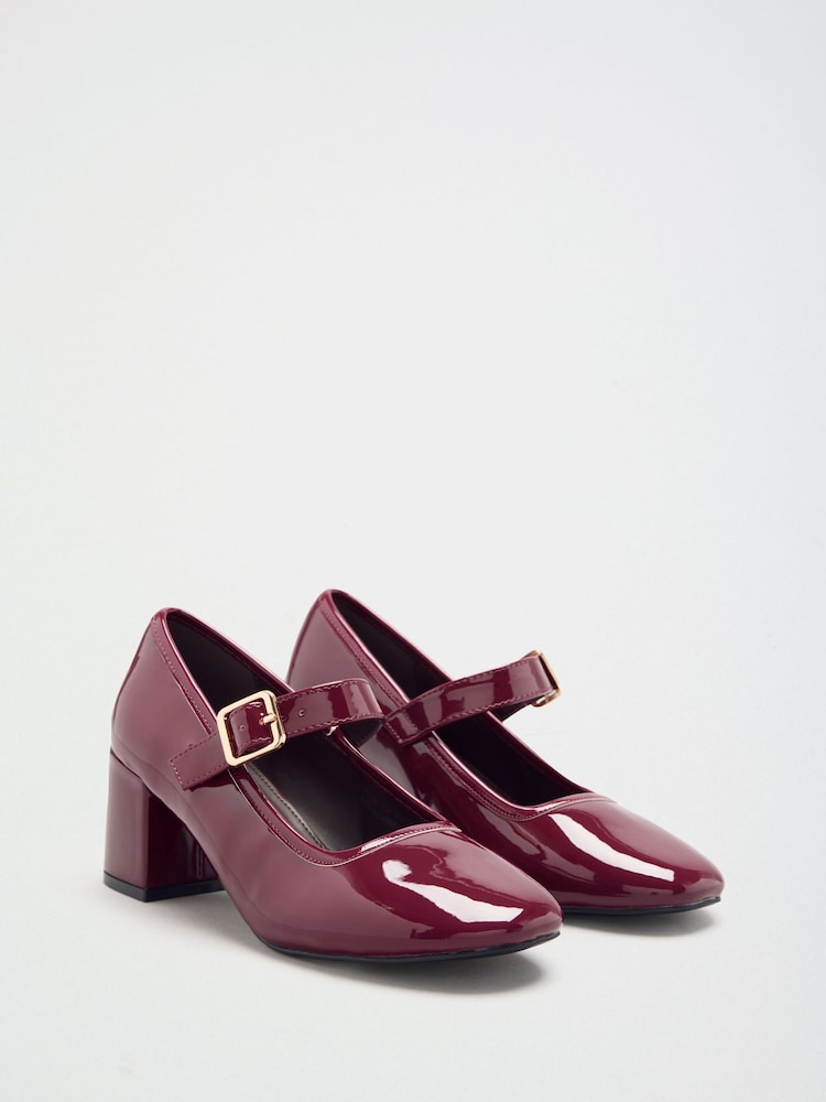 Friends Like These Red Patent Standard Fit Round Toe Mid Block Heel Mary Jane Court Shoes - Image 1 of 5