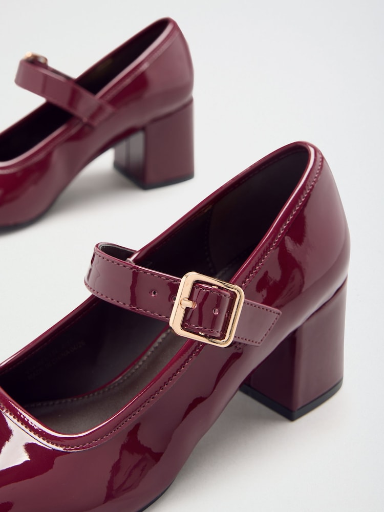 Friends Like These Red Patent Standard Fit Round Toe Mid Block Heel Mary Jane Court Shoes - Image 5 of 5