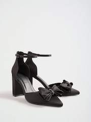 Friends Like These Black Satin Embellished Bow High Block Heel Court Shoes - Image 1 of 7