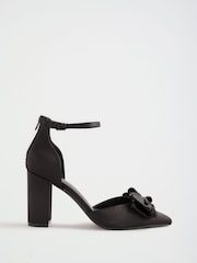 Friends Like These Black Satin Embellished Bow High Block Heel Court Shoes - Image 5 of 7