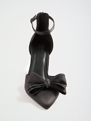 Friends Like These Black Satin Embellished Bow High Block Heel Court Shoes - Image 6 of 7
