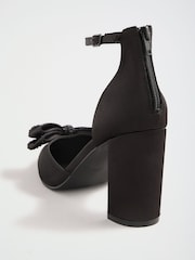 Friends Like These Black Satin Embellished Bow High Block Heel Court Shoes - Image 7 of 7