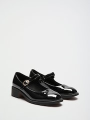 Friends Like These Black Wide Fit Low Block Heel Buckle Patent Faux Leather Maryjane Shoes - Image 1 of 4