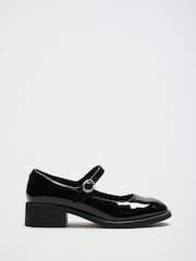 Friends Like These Black Wide Fit Low Block Heel Buckle Patent Faux Leather Maryjane Shoes - Image 2 of 4