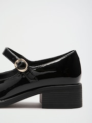 Friends Like These Black Wide Fit Low Block Heel Buckle Patent Faux Leather Maryjane Shoes - Image 4 of 4