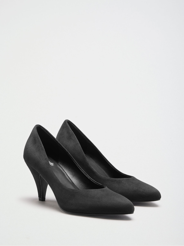 Friends Like These Black Wide Fit Faux Suede Round Toe Low Heel Court Shoes - Image 1 of 5