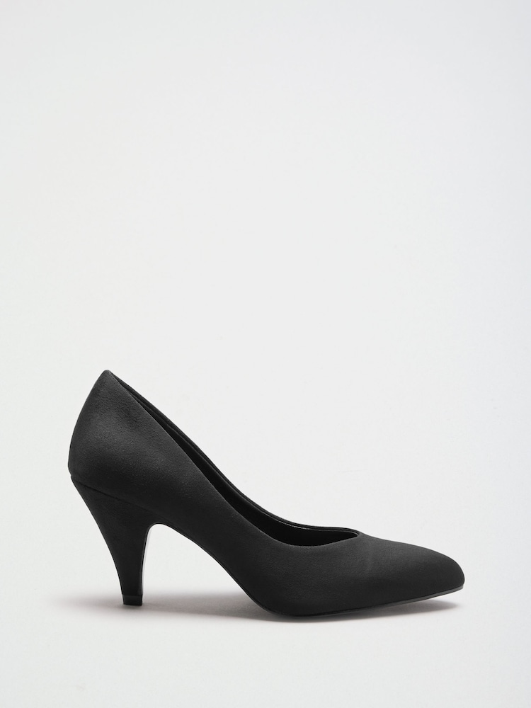 Friends Like These Black Wide Fit Faux Suede Round Toe Low Heel Court Shoes - Image 2 of 5