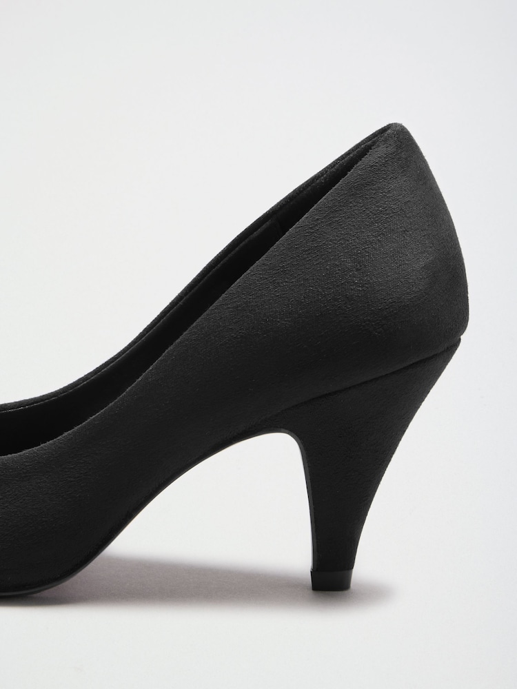 Friends Like These Black Wide Fit Faux Suede Round Toe Low Heel Court Shoes - Image 5 of 5