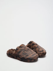 Chocolate Brown Leopard Animal - Friends Like These Spot Print Faux Fur Mule Slippers - 5суретінің 3 суреті