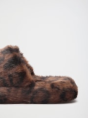 Chocolate Brown Leopard Animal - Friends Like These Spot Print Faux Fur Mule Slippers - 5суретінің 4 суреті