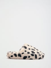 Крем - Friends Like These Spot Print Faux Fur Mule Slippers - 5суретінің 2 суреті