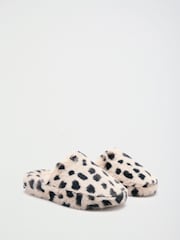 Крем - Friends Like These Spot Print Faux Fur Mule Slippers - 5суретінің 3 суреті