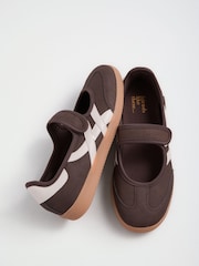 Friends Like These Chocolate Brown Flat Mary Jane Ballerina Style Trainers - Image 1 of 4