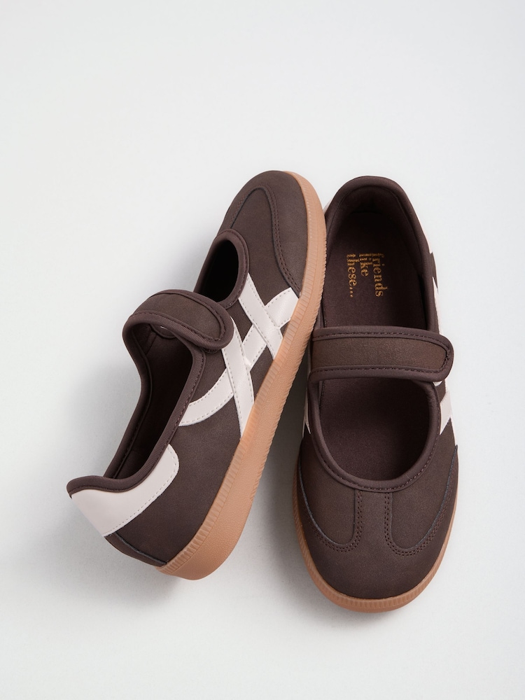 Friends Like These Chocolate Brown Flat Mary Jane Ballerina Style Trainers - Image 1 of 4 Friends Like These Chocolate Brown Flat Mary Jane Ballerina Style Trainers - Image 1 of 4
