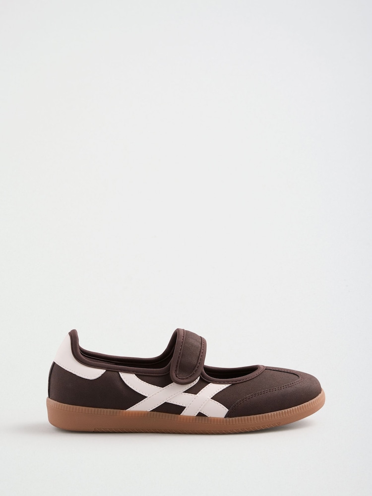 Friends Like These Chocolate Brown Flat Mary Jane Ballerina Style Trainers - Image 2 of 4 Friends Like These Chocolate Brown Flat Mary Jane Ballerina Style Trainers - Image 2 of 4