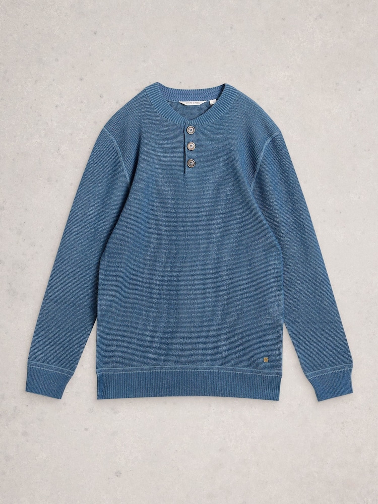 White Stuff Blue Attadale Henley Jumper - Image 1 of 2